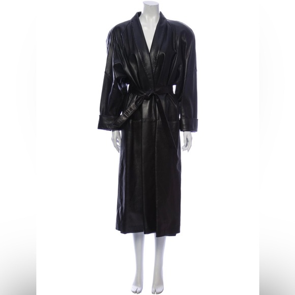 Black leather trench coat - Picture 1 of 3